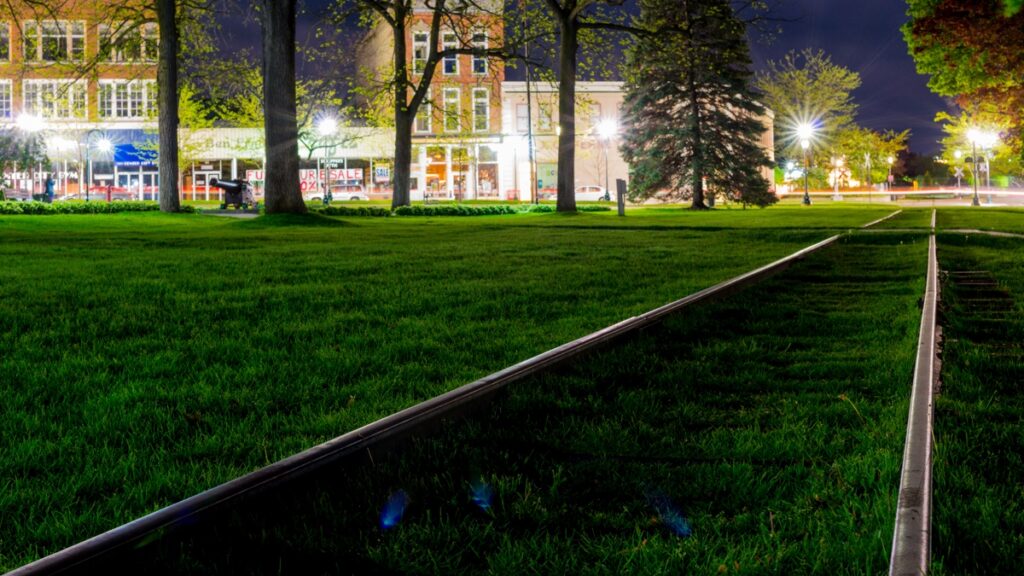 Trolley tracks in downtown petoskey